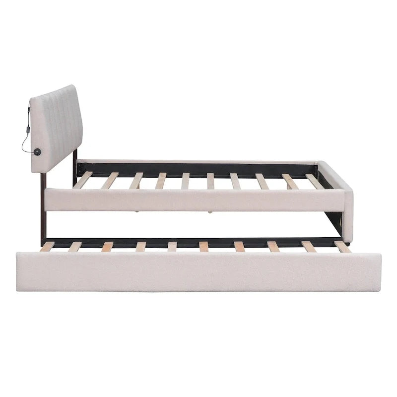 Letto a piattaforma imbottito con letto estraibile
