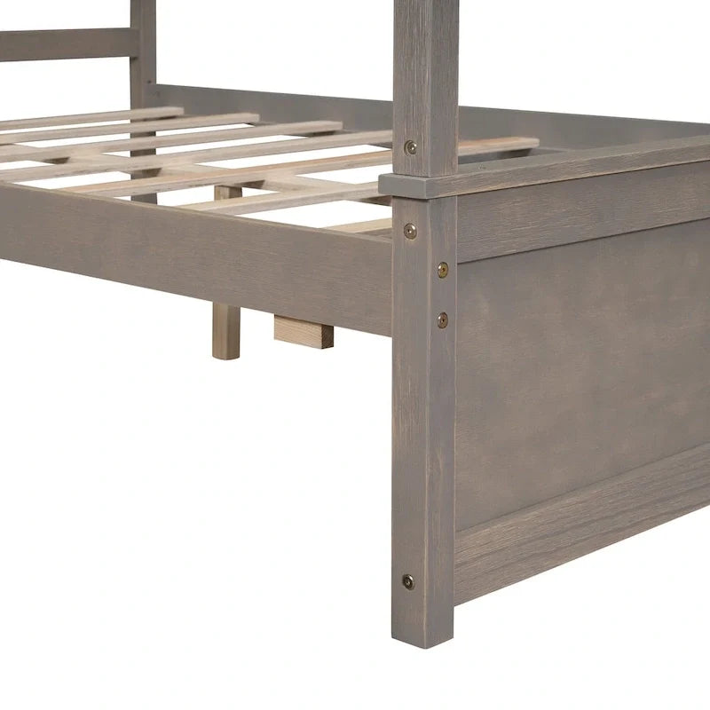 Letto a baldacchino in legno a grandezza naturale con due cassetti