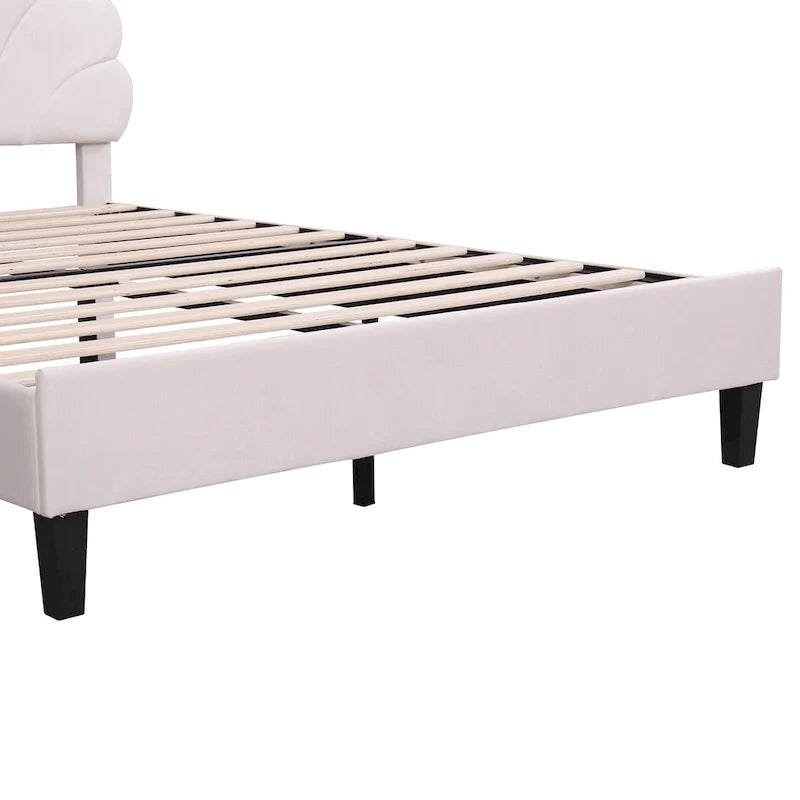 Lit plateforme rembourré avec tête de lit à motif floral