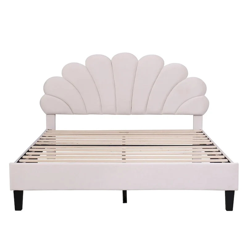 Lit plateforme rembourré avec tête de lit à motif floral