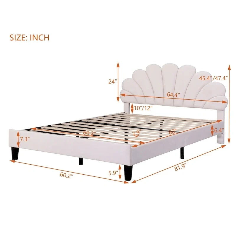 Lit plateforme rembourré avec tête de lit à motif floral