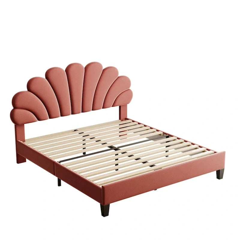 Lit plateforme rembourré avec tête de lit à motif floral