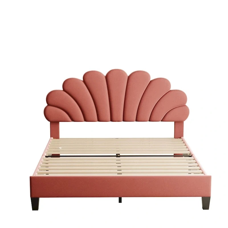 Lit plateforme rembourré avec tête de lit à motif floral