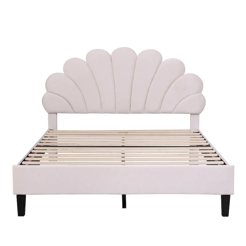 Lit plateforme rembourré avec tête de lit à motif floral