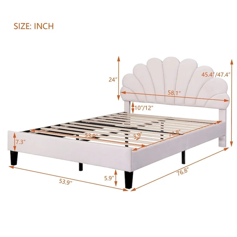 Lit plateforme rembourré avec tête de lit à motif floral