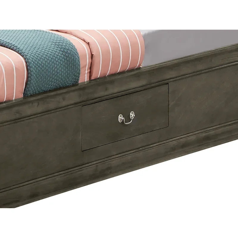 Lit plateforme double Louis-Philippe avec rangement et 6 tiroirs de rangement