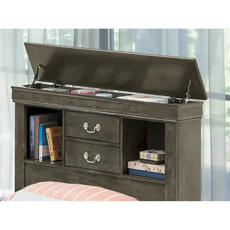 Lit plateforme double Louis-Philippe avec rangement et 6 tiroirs de rangement