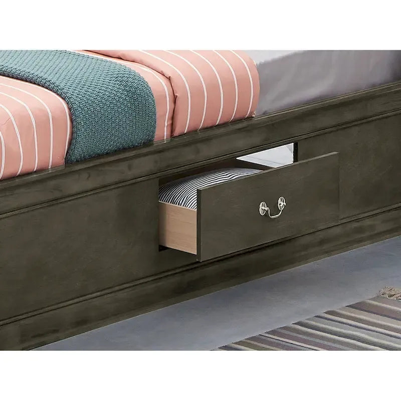 Lit plateforme double Louis-Philippe avec rangement et 6 tiroirs de rangement
