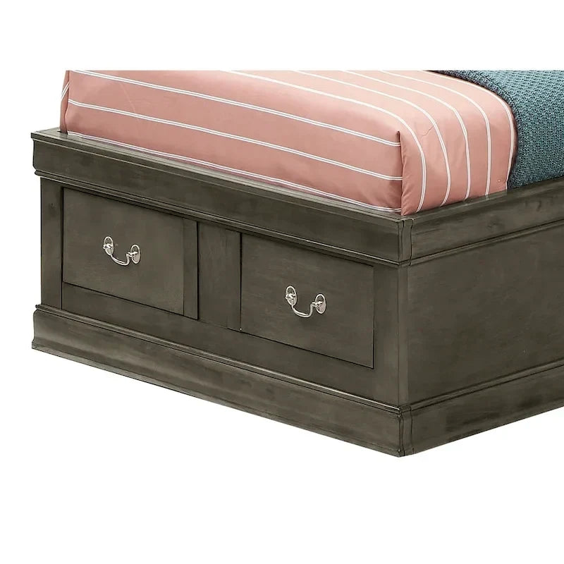 Lit plateforme double Louis-Philippe avec rangement et 6 tiroirs de rangement