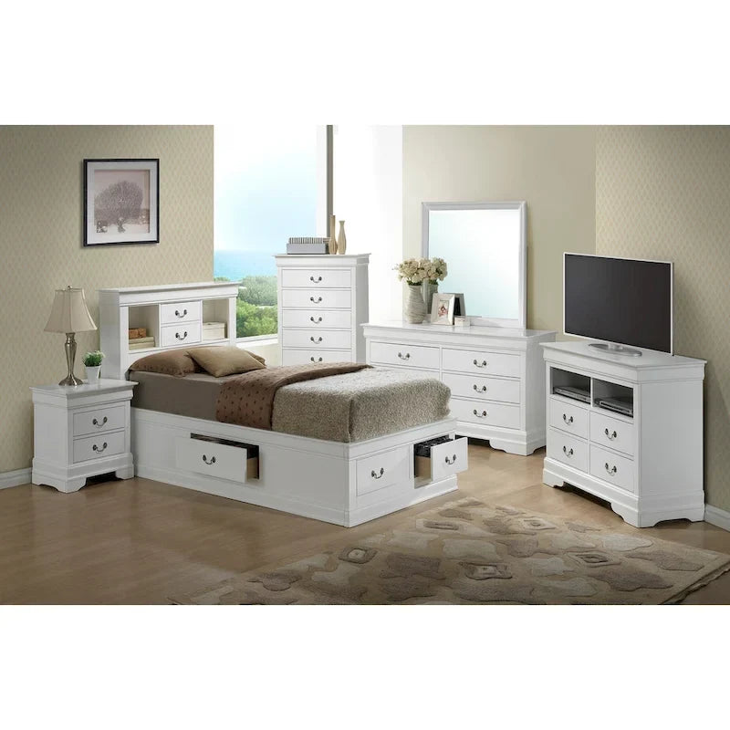 Lit plateforme double Louis-Philippe avec rangement et 6 tiroirs de rangement