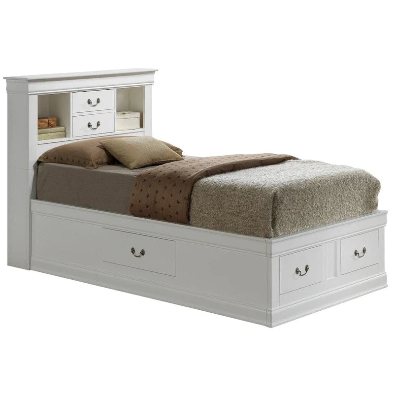 Lit plateforme double Louis-Philippe avec rangement et 6 tiroirs de rangement