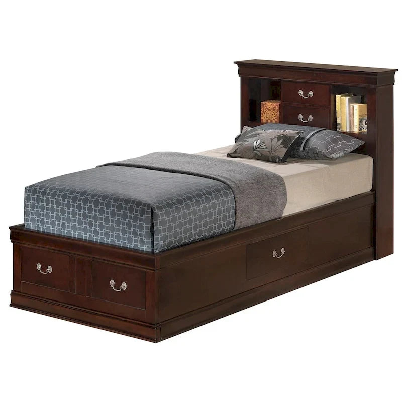 Lit plateforme double Louis-Philippe avec rangement et 6 tiroirs de rangement