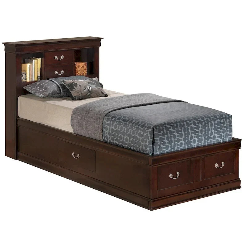 Lit plateforme double Louis-Philippe avec rangement et 6 tiroirs de rangement