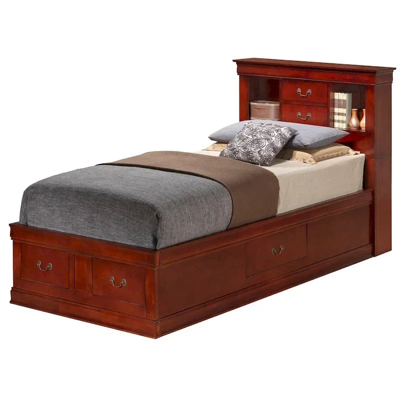 Lit plateforme double Louis-Philippe avec rangement et 6 tiroirs de rangement