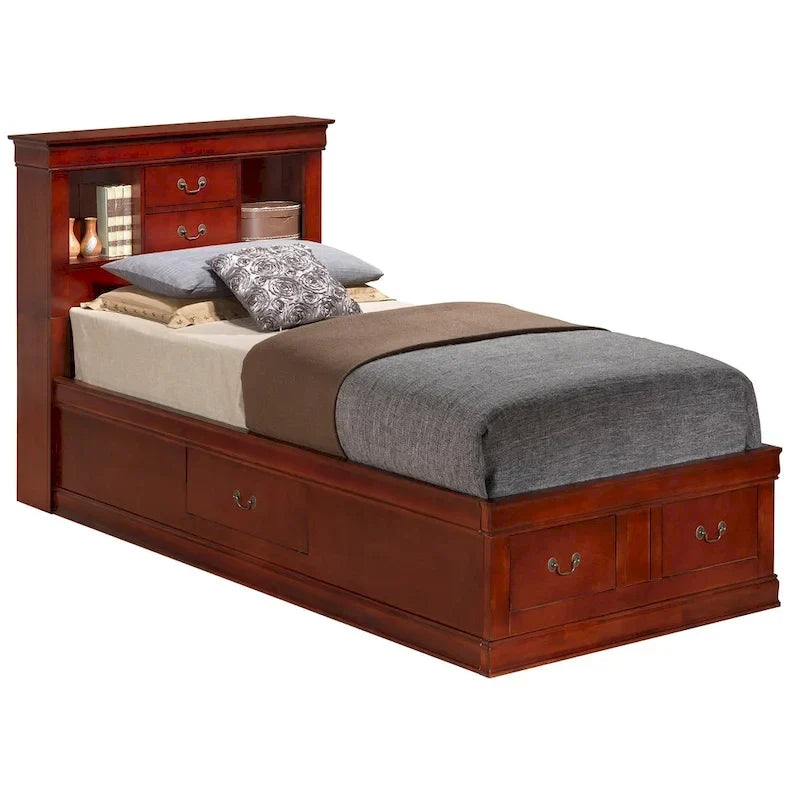 Lit plateforme double Louis-Philippe avec rangement et 6 tiroirs de rangement