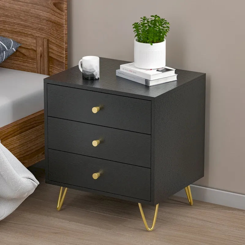 Table de chevet à 3 tiroirs de 54,9 cm de haut Blanc/Gris/Noir (1 pièce)