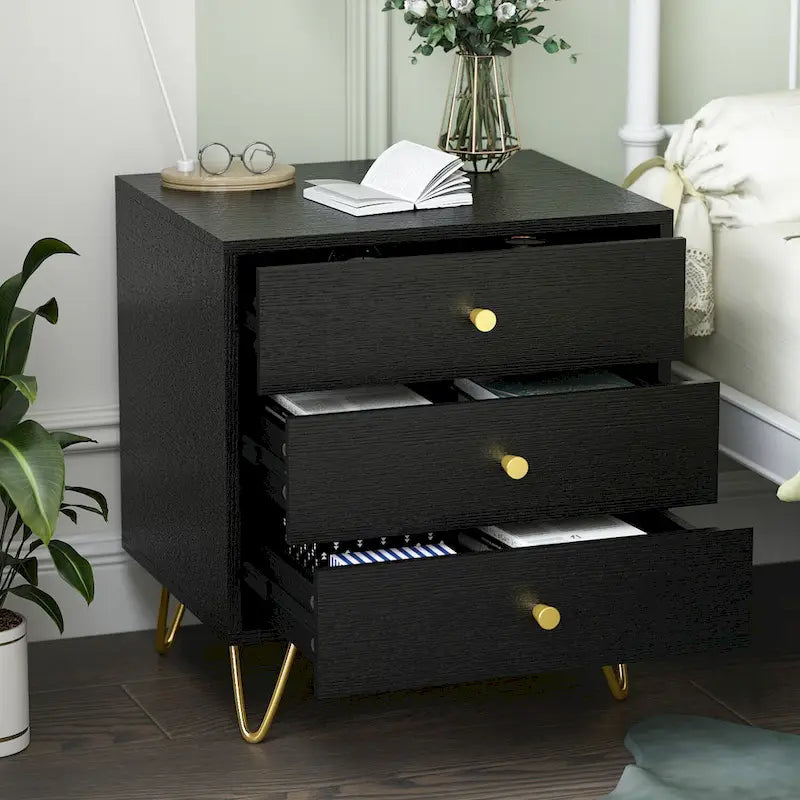 Table de chevet à 3 tiroirs de 54,9 cm de haut Blanc/Gris/Noir (1 pièce)