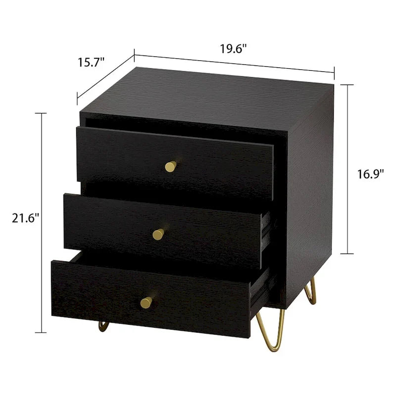 Table de chevet à 3 tiroirs de 54,9 cm de haut Blanc/Gris/Noir (1 pièce)