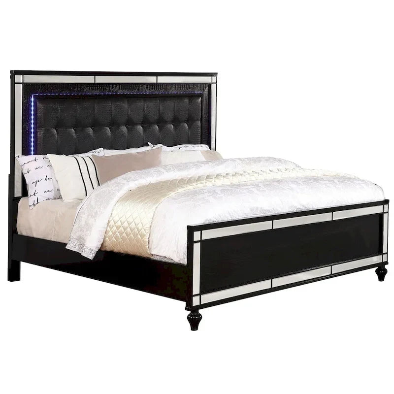 Lit rembourré capitonné en bois massif moderne Derc avec LED par Furniture of America