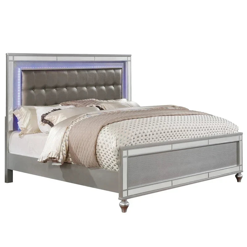 Lit rembourré capitonné en bois massif moderne Derc avec LED par Furniture of America