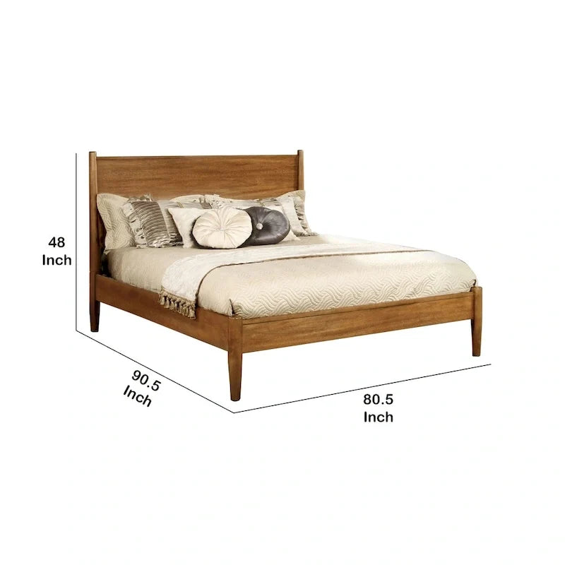 Wooden California King Size Bed with Panel Headboard, Gray