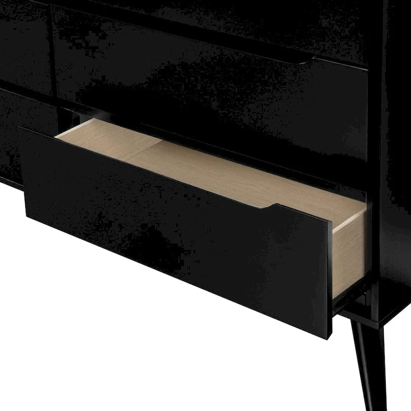 Comò a 6 cassetti in legno massiccio Mid-Century Modern Fopp in 2 pezzi con specchio ovale di Furniture of America