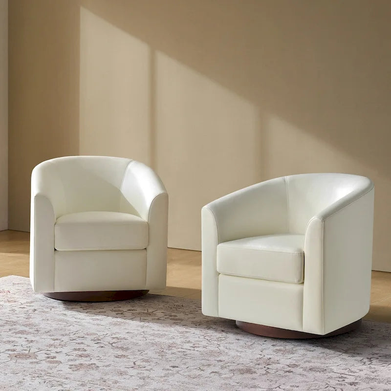 Haley Modern Swivel Barrel Faux Leather Chair with Solid Wood Base Set of 2 by HULALA HOME