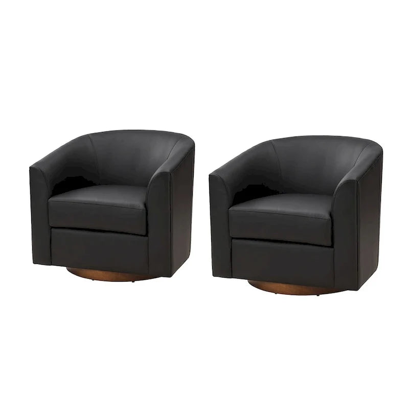 Haley Modern Swivel Barrel Faux Leather Chair with Solid Wood Base Set of 2 by HULALA HOME