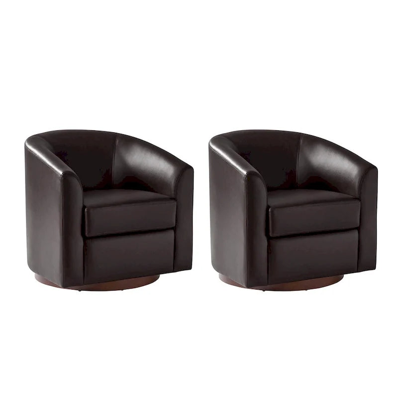 Haley Modern Swivel Barrel Faux Leather Chair with Solid Wood Base Set of 2 by HULALA HOME