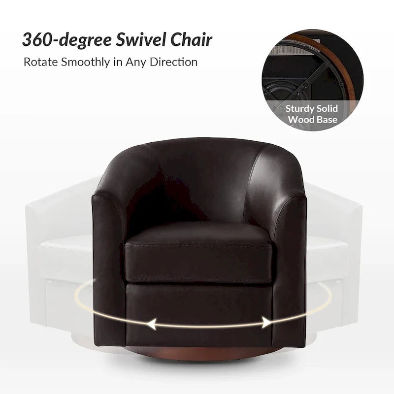 Haley Modern Swivel Barrel Faux Leather Chair with Solid Wood Base Set of 2 by HULALA HOME