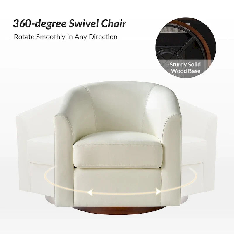 Haley Modern Swivel Barrel Faux Leather Chair with Solid Wood Base Set of 2 by HULALA HOME