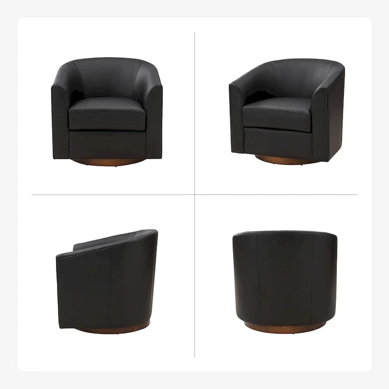 Haley Modern Swivel Barrel Faux Leather Chair with Solid Wood Base Set of 2 by HULALA HOME