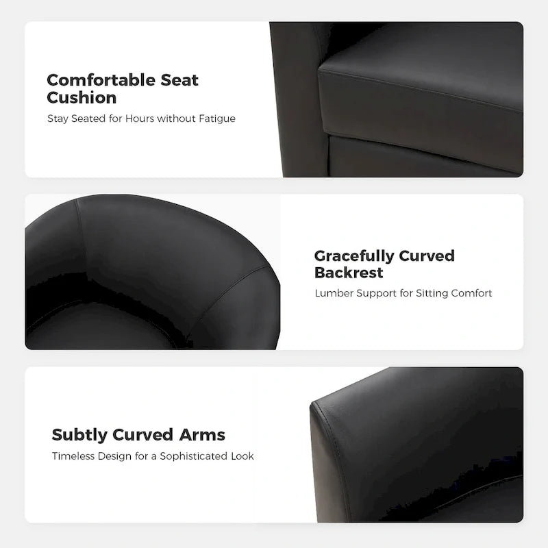 Haley Modern Swivel Barrel Faux Leather Chair with Solid Wood Base Set of 2 by HULALA HOME