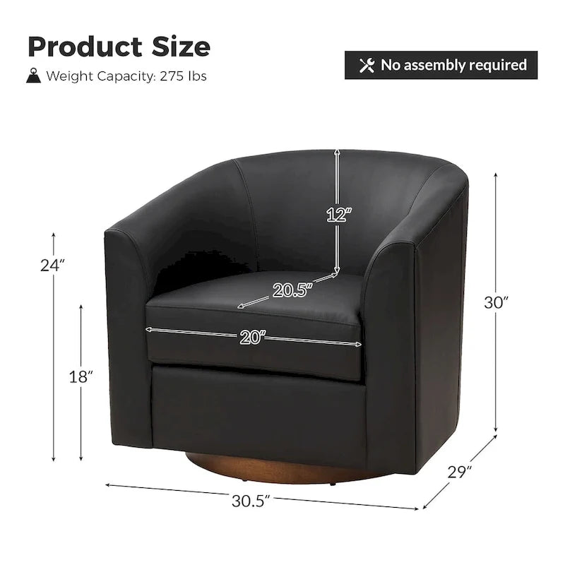 Haley Modern Swivel Barrel Faux Leather Chair with Solid Wood Base Set of 2 by HULALA HOME