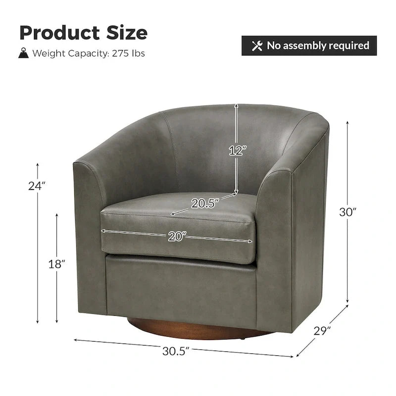 Haley Modern Swivel Barrel Faux Leather Chair with Solid Wood Base Set of 2 by HULALA HOME