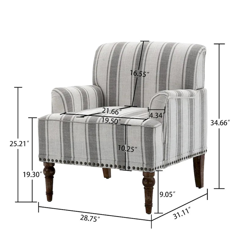Set of 2 Traditional Upholstered Stripe Accent Chair for Living Room