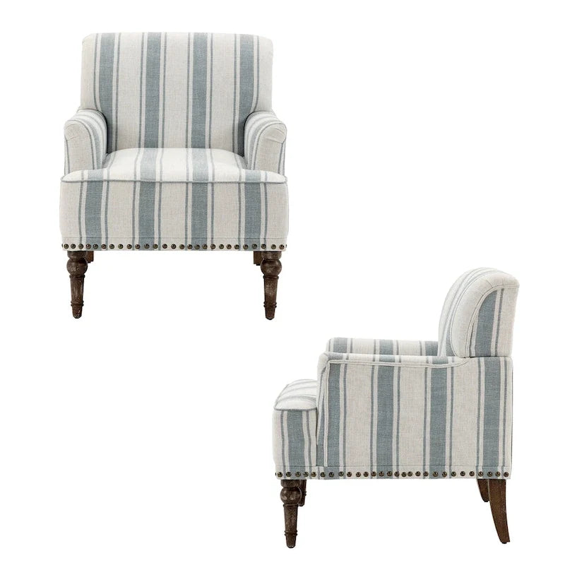 Set of 2 Traditional Upholstered Stripe Accent Chair for Living Room