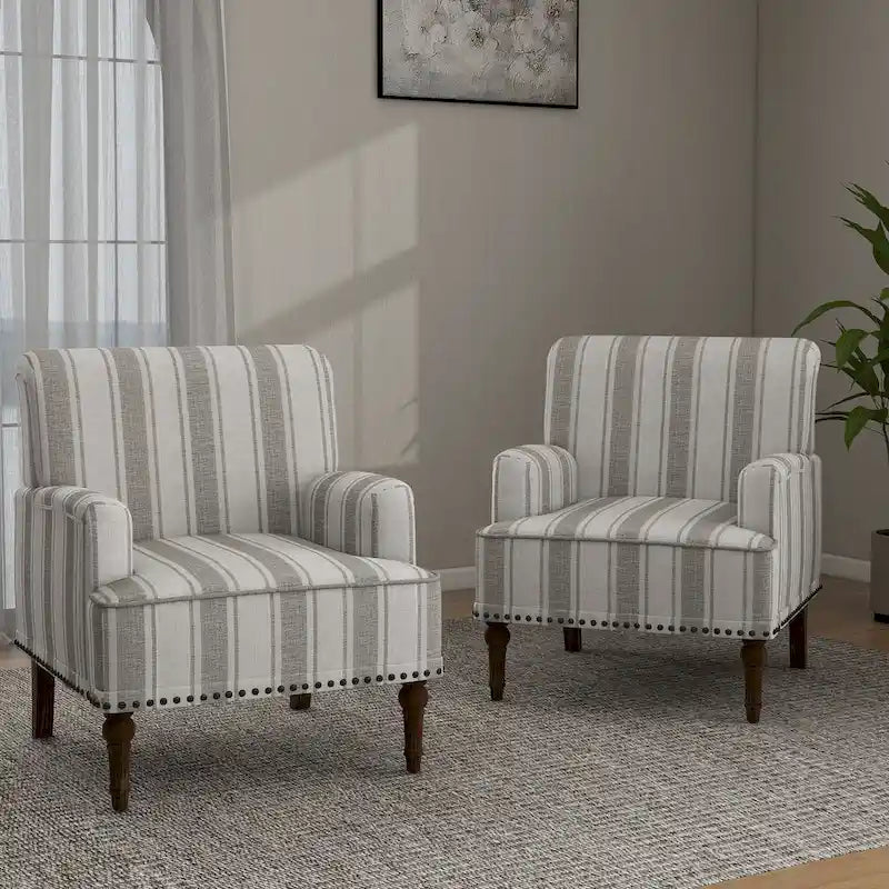 Set of 2 Traditional Upholstered Stripe Accent Chair for Living Room