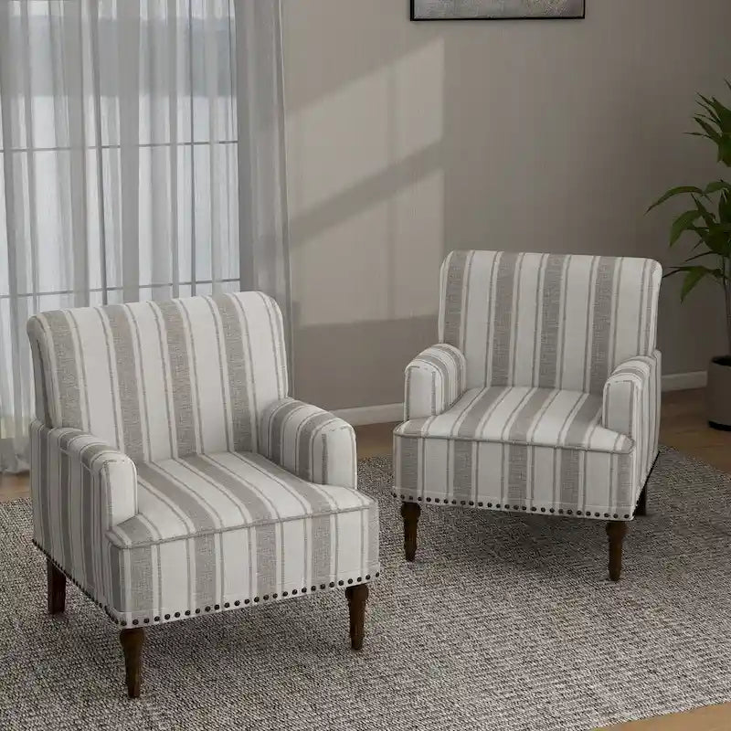 Set of 2 Traditional Upholstered Stripe Accent Chair for Living Room