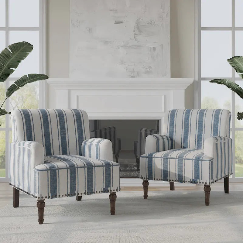 Set of 2 Traditional Upholstered Stripe Accent Chair for Living Room