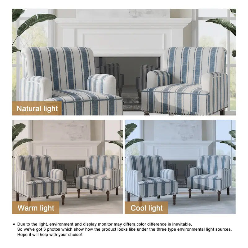 Set of 2 Traditional Upholstered Stripe Accent Chair for Living Room