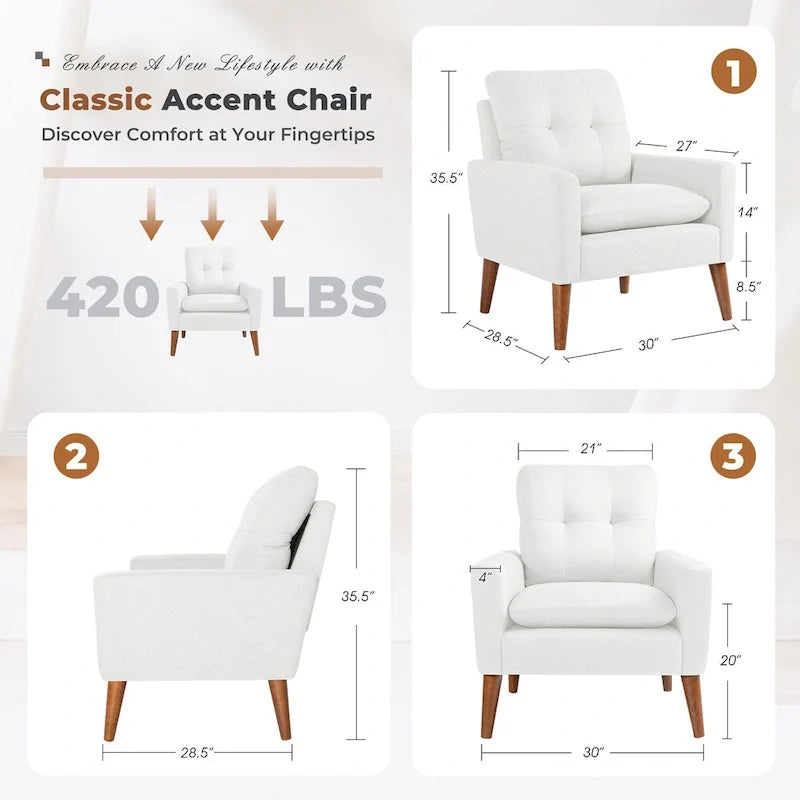 Homall Accent Chair Modern Fabric Upholstered Arm Chair Wood Legs Lounge Chair for Living Room