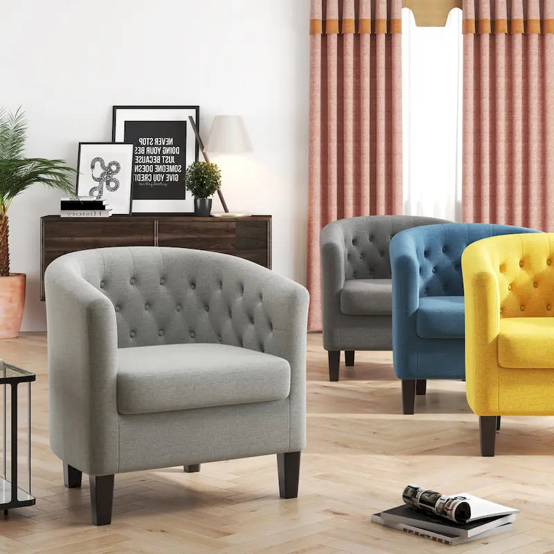 Fauteuil Club Rembourré en Tissu Tufté Corvus Oxonia