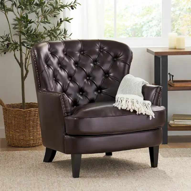 Fauteuil club capitonné surdimensionné en cuir marron Tafton par Christopher Knight Home