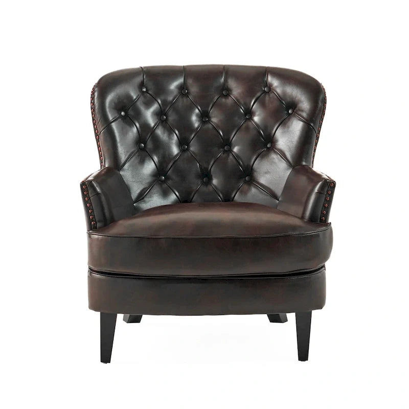 Fauteuil club capitonné surdimensionné en cuir marron Tafton par Christopher Knight Home