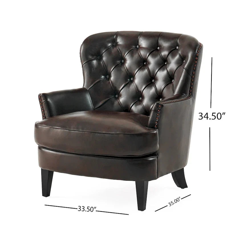 Fauteuil club capitonné surdimensionné en cuir marron Tafton par Christopher Knight Home