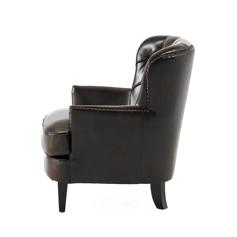 Fauteuil club capitonné surdimensionné en cuir marron Tafton par Christopher Knight Home
