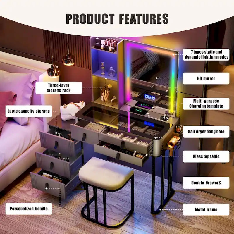 Coiffeuse avec éclairage LED