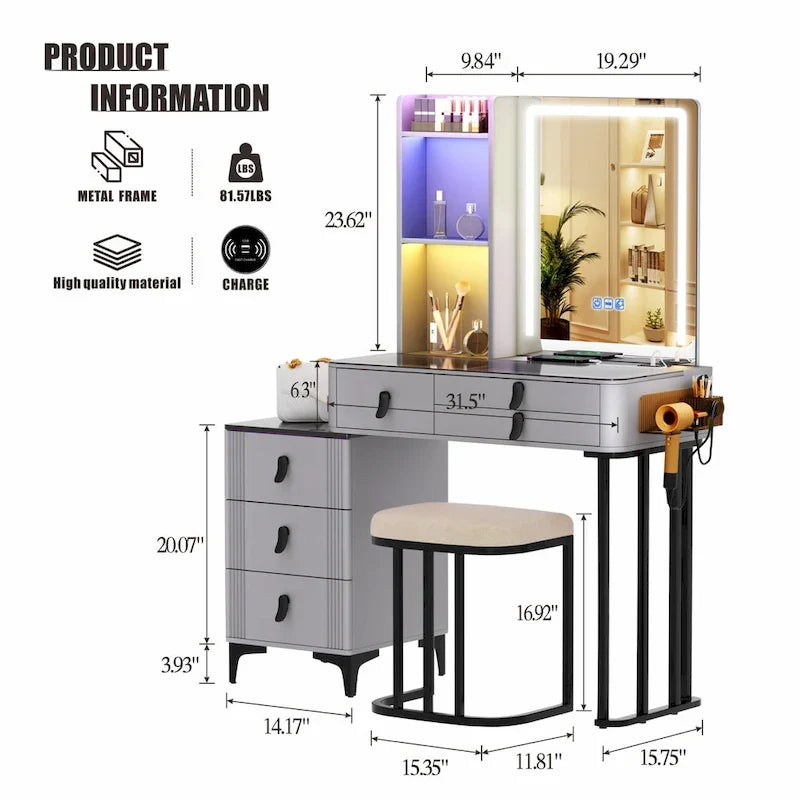 Coiffeuse avec éclairage LED