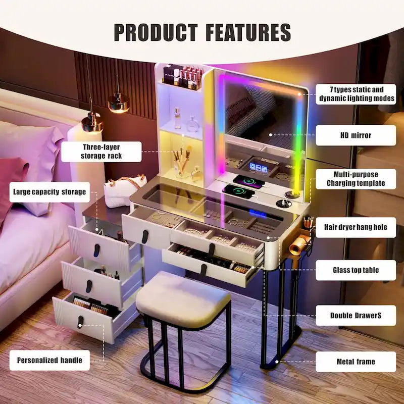 Coiffeuse avec éclairage LED